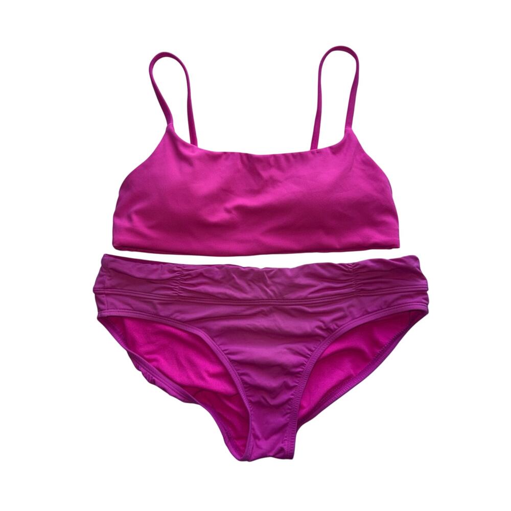 ATHLETA classic bandeau ruched waist two piece beach vacation summer swimsuit XS